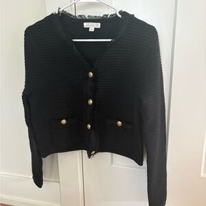 J. Crew Ribbed Black Lady Jacket Cardigan with Gold Buttons